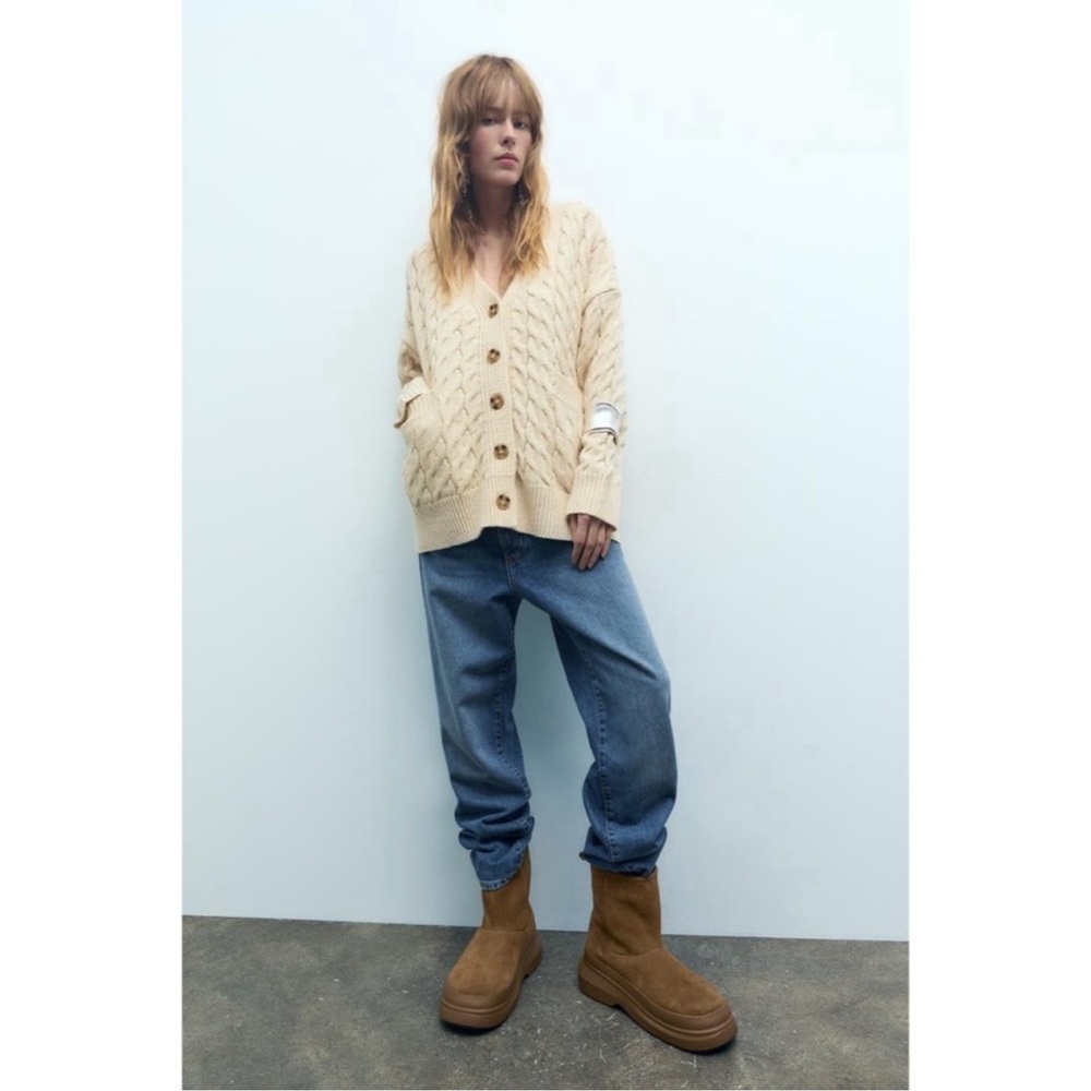 Zara Women's Suede Chunky Platform Winter Ankle Boots Tan Sherpa size 39 - Picture 3 of 12